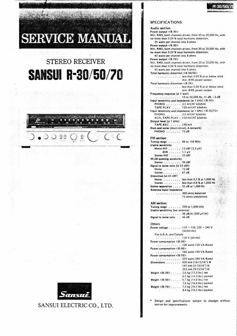 Sansui R 30 50 70 Service Manual