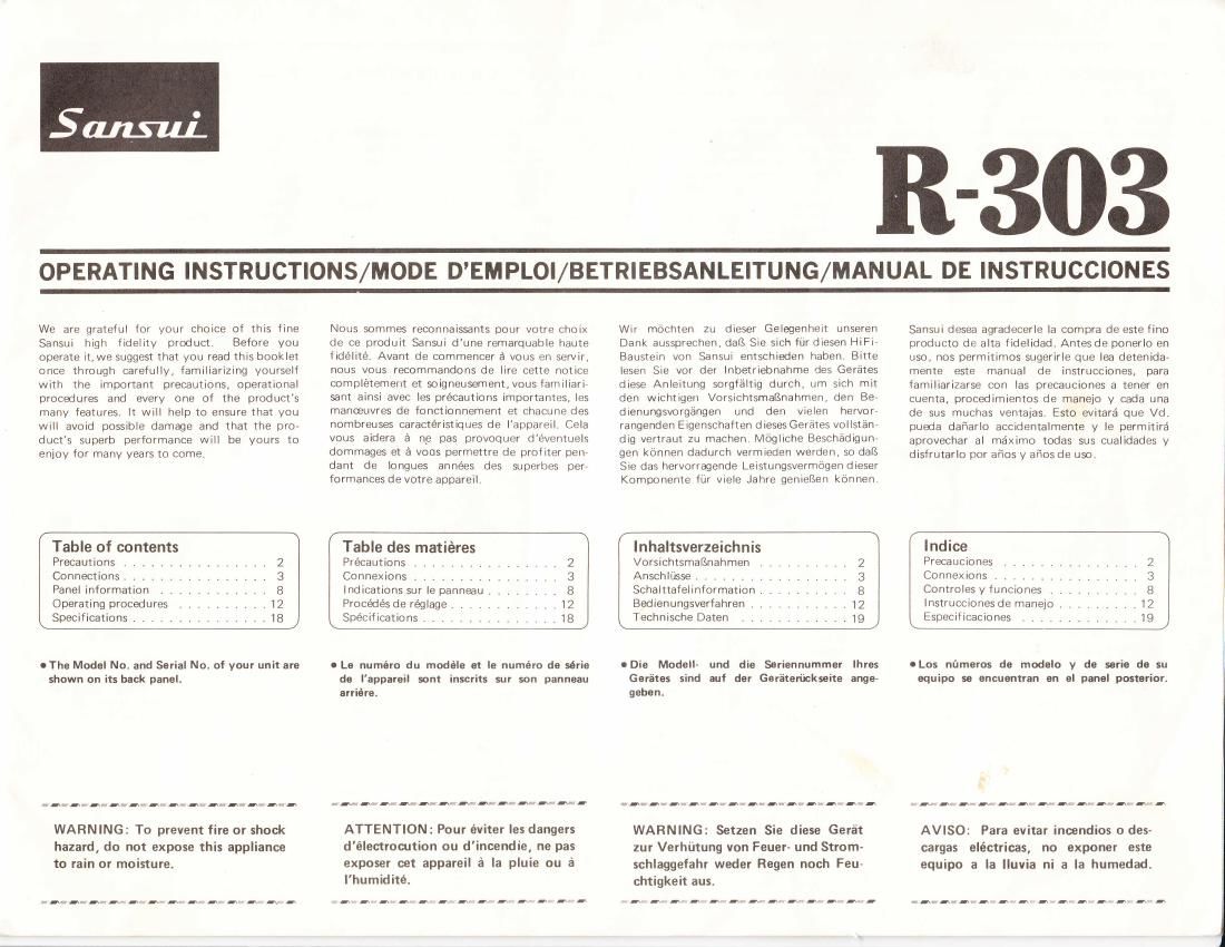 Sansui R 303 Owners Manual