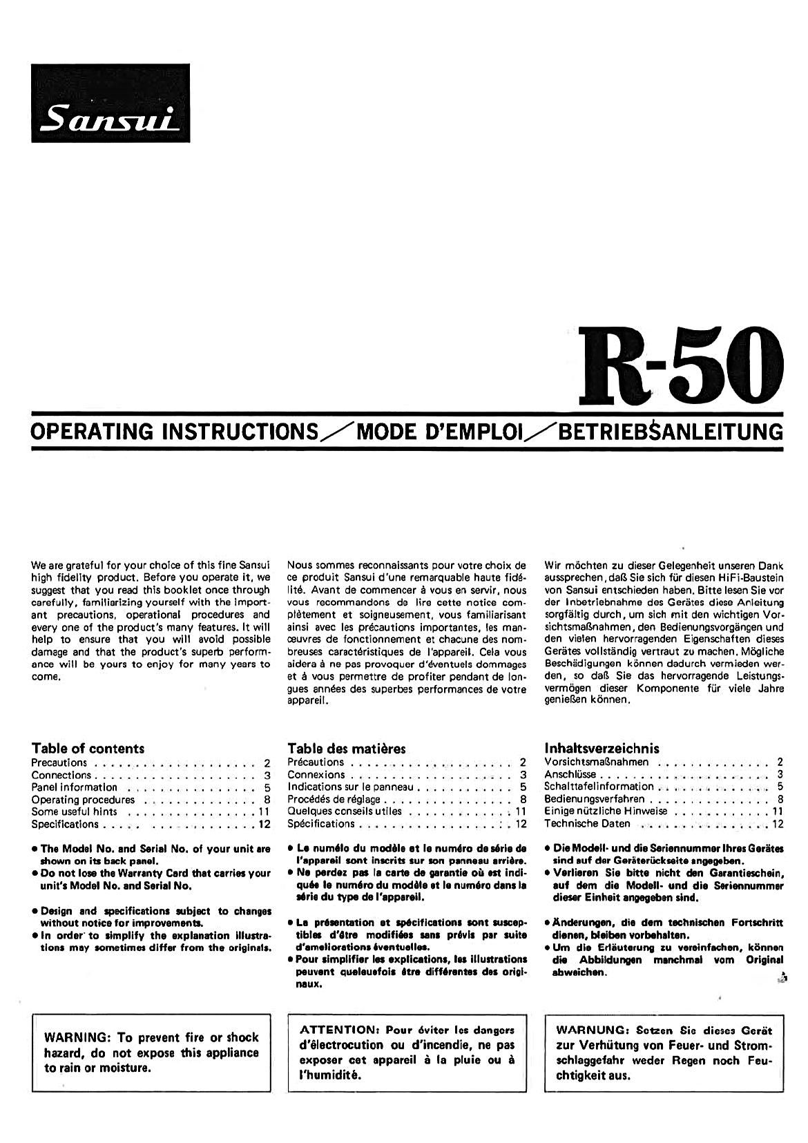 Sansui R 50 Owners Manual