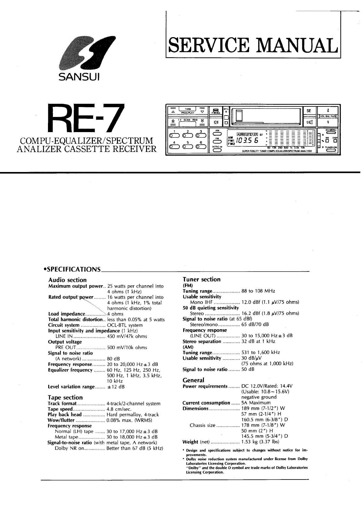 Sansui RE 7 Service Manual