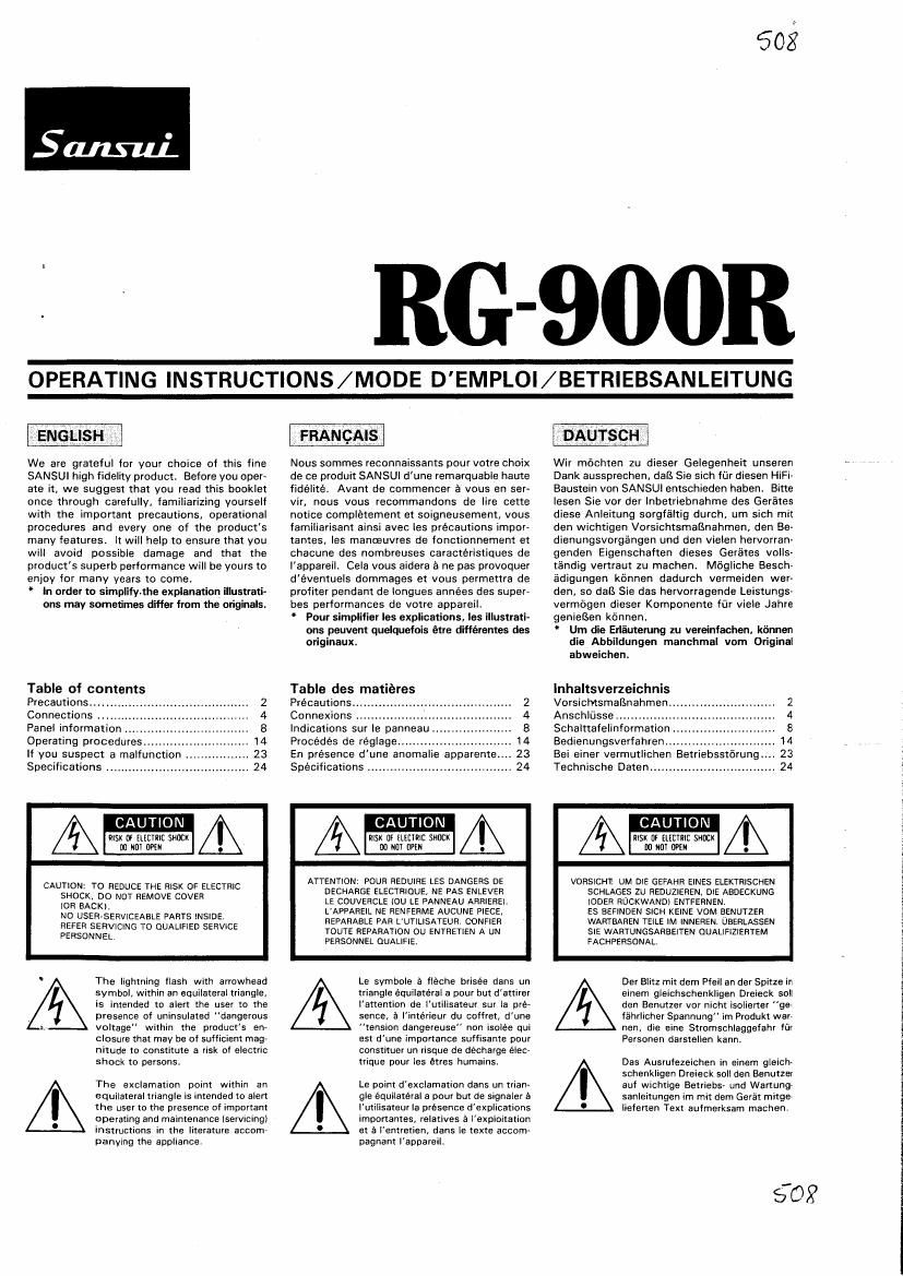 Sansui RG 900R Owners Manual