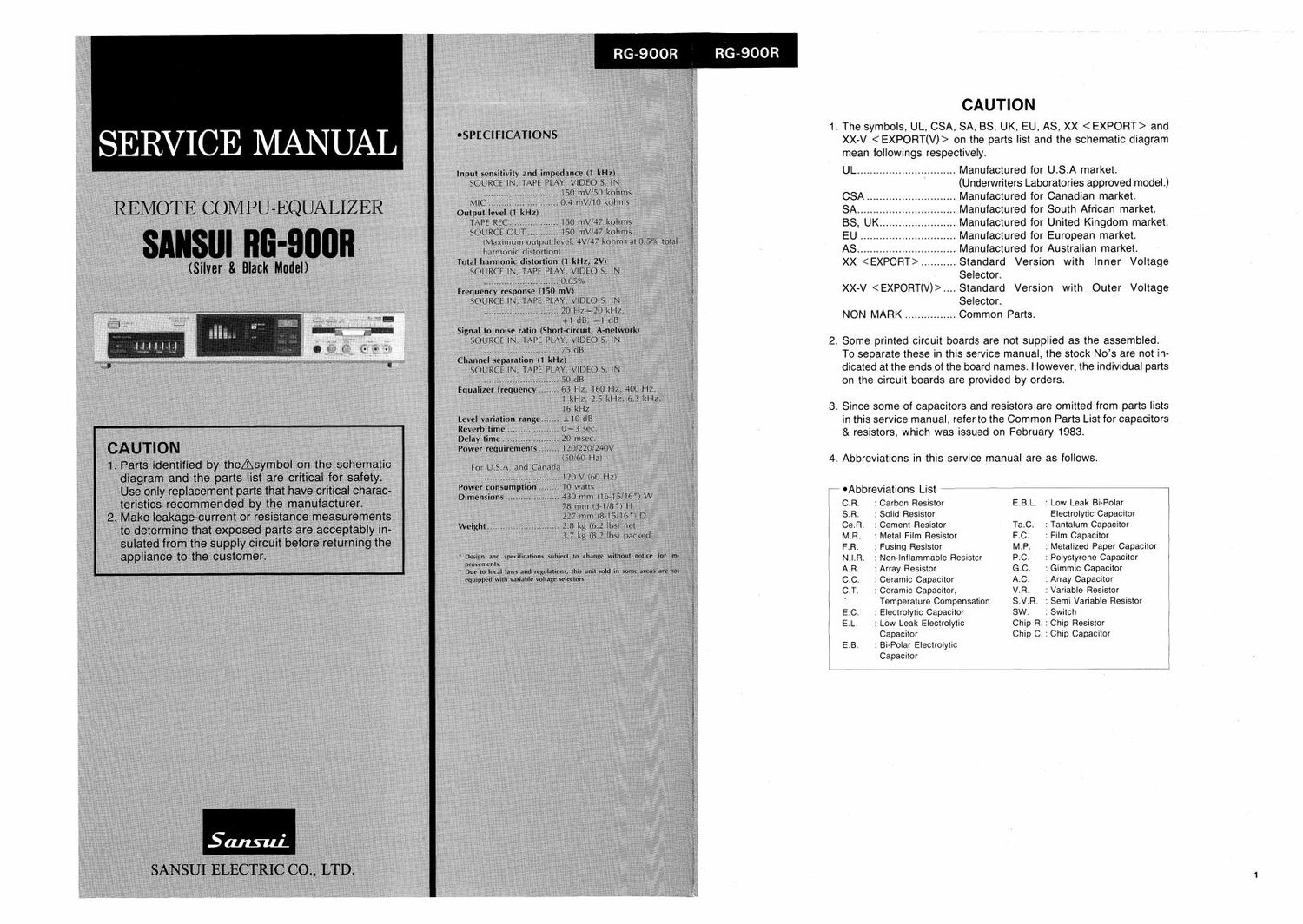 Sansui RG 900R Service Manual