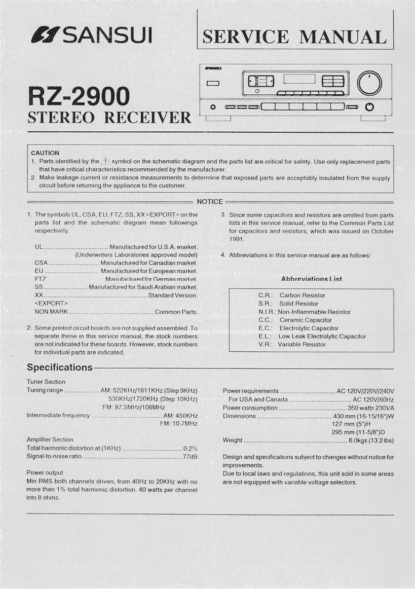 Sansui RZ 2900 Service Manual