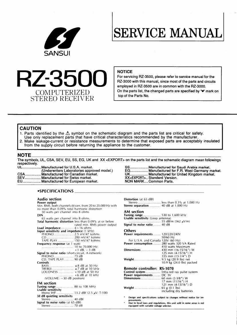 Sansui RZ 3500 Service Manual