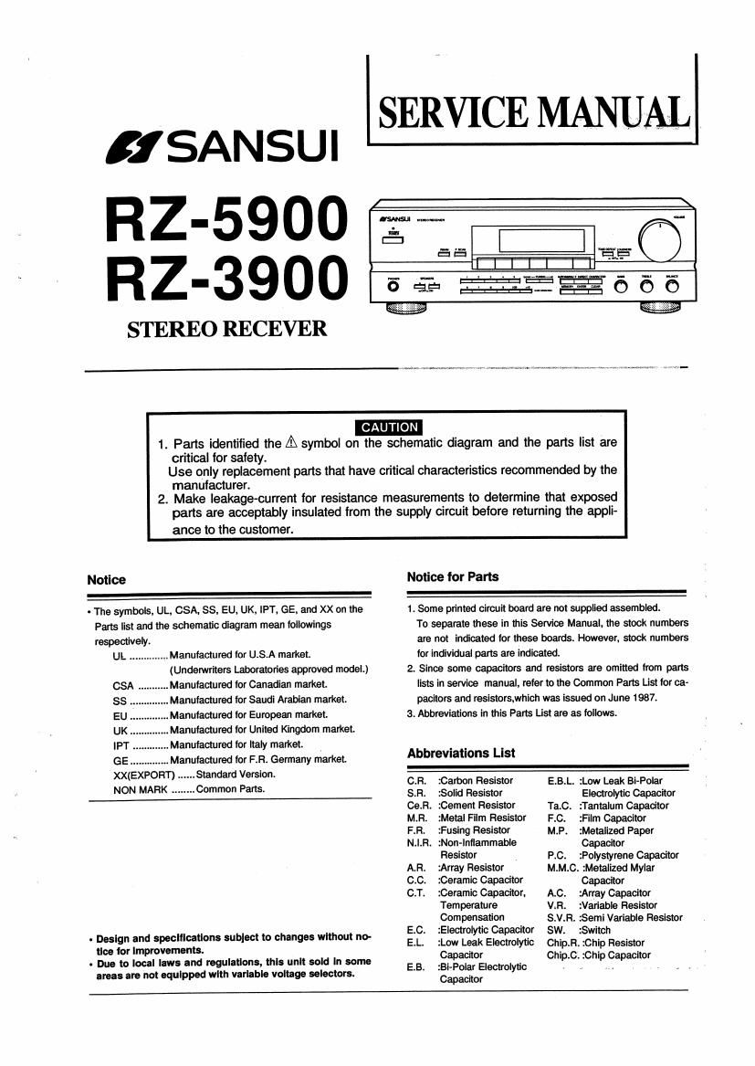 Sansui RZ 3900 RZ 5900 Service Manual