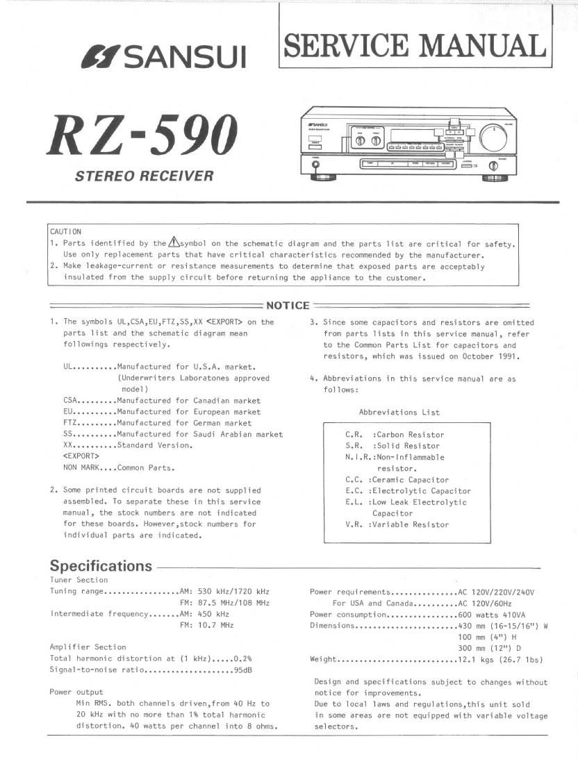 Sansui RZ 590 Service Manual