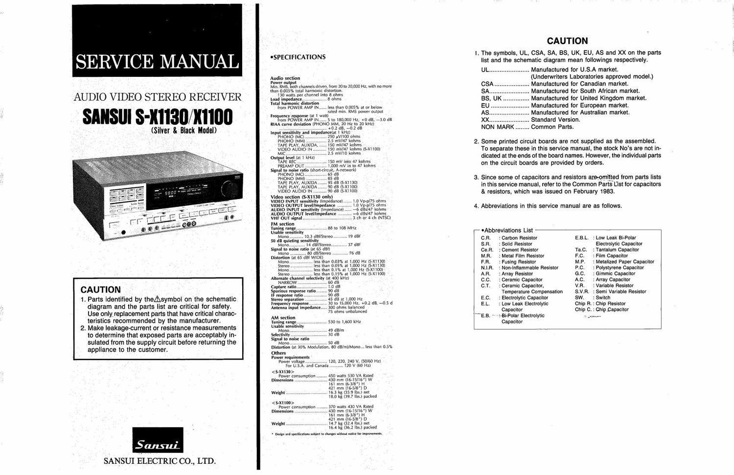 Sansui S X1100 X1130 Service Manual