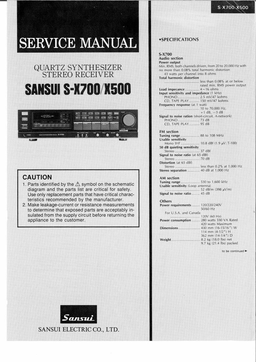 Sansui S X500 X 700 Service Manual