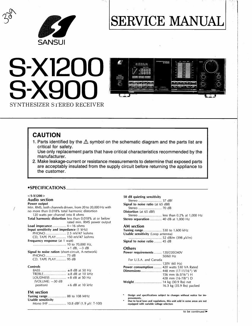 Sansui S X900 X1200 Service Manual