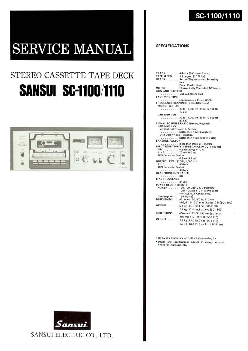 Sansui SC 1100 Service Manual