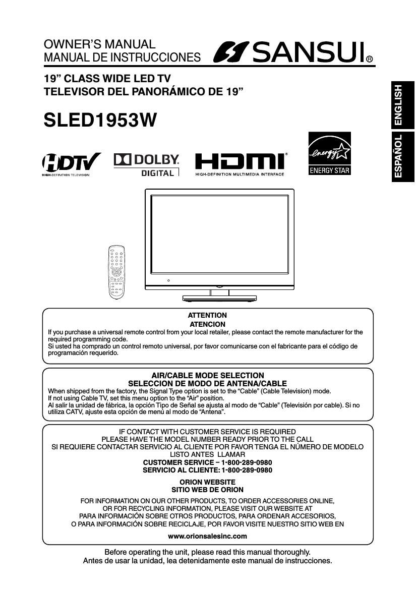 Sansui SLE D1953W Owners Manual