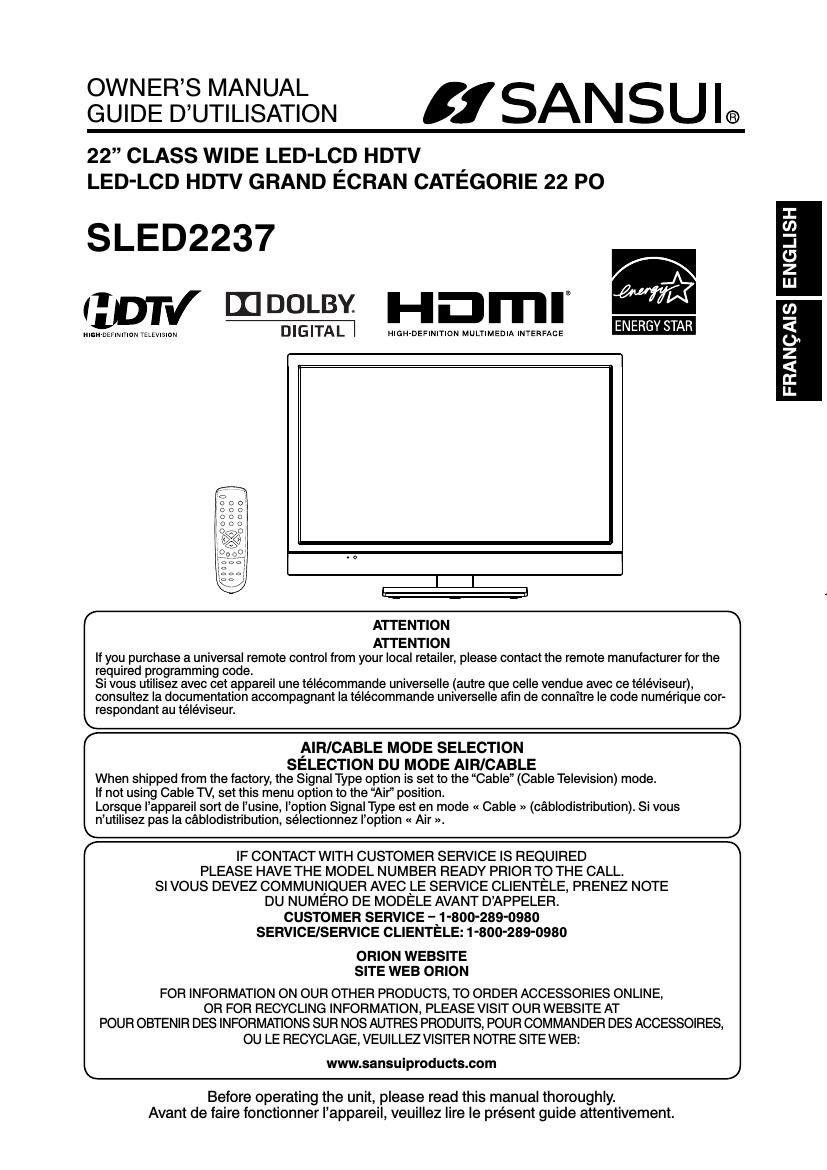 Sansui SLE D2237 Owners Manual