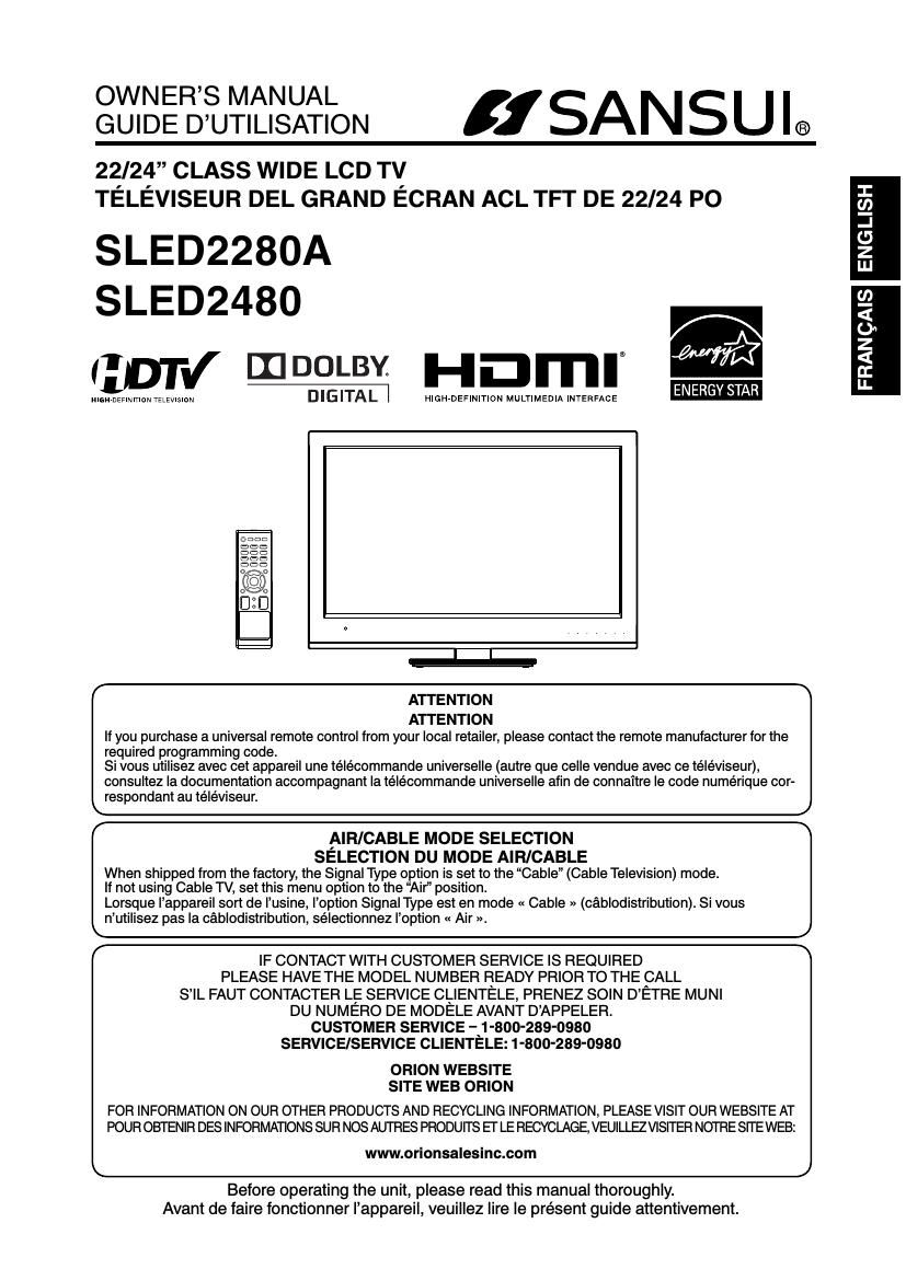 Sansui SLE D2280A Owners Manual