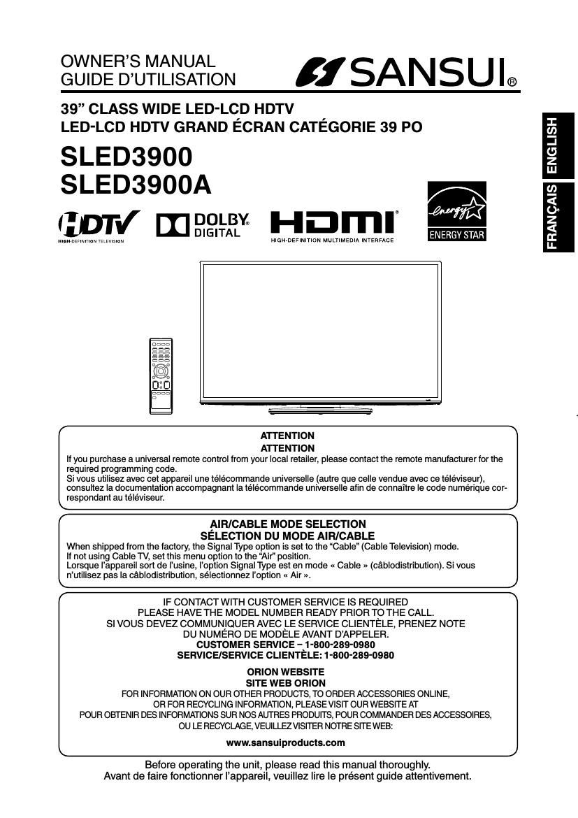 Sansui SLE D3900 Owners Manual