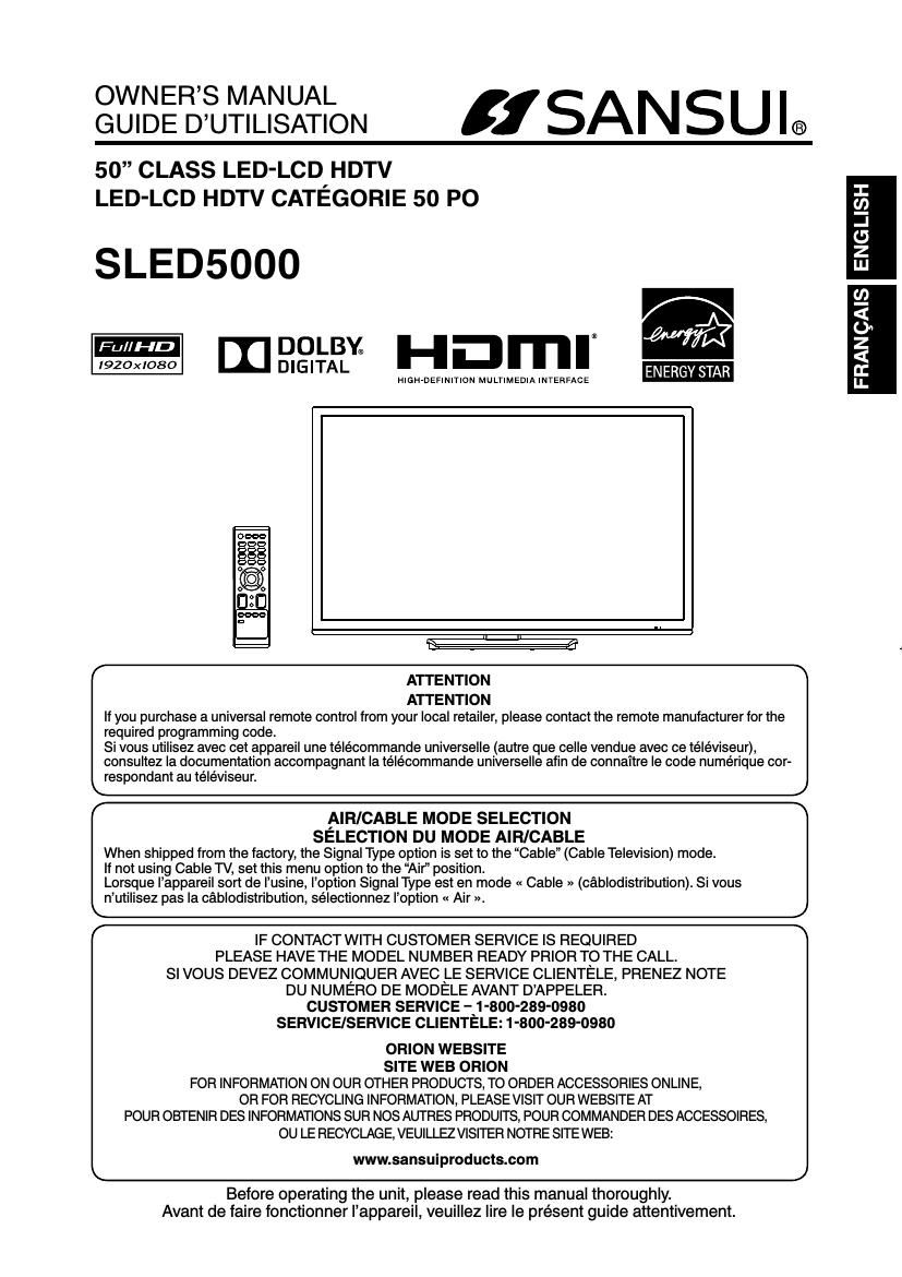 Sansui SLE D5000 Owners Manual