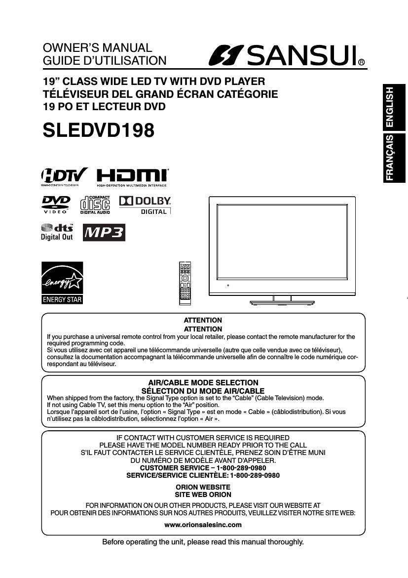 Sansui SLE DVD198 Owners Manual