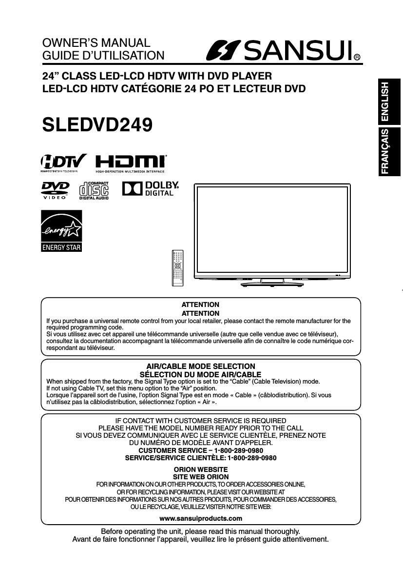 Sansui SLE DVD249 Owners Manual