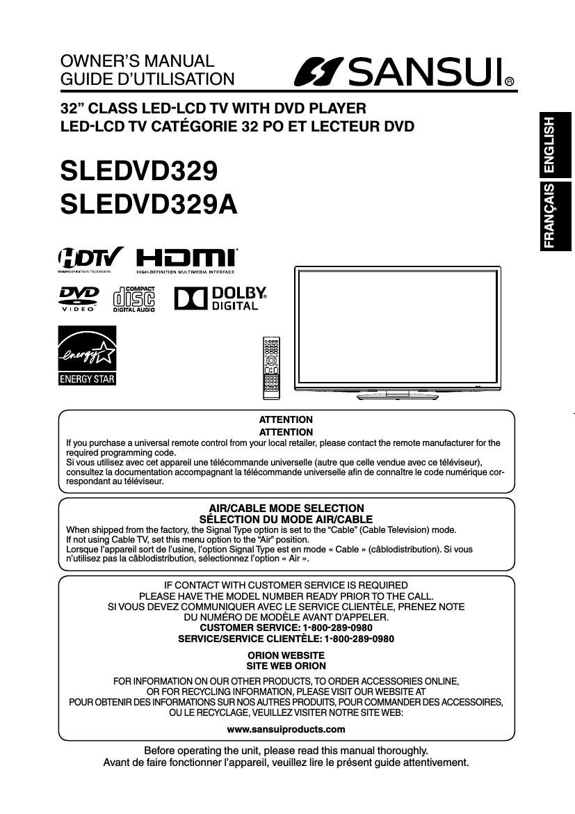 Sansui SLE DVD329A Owners Manual