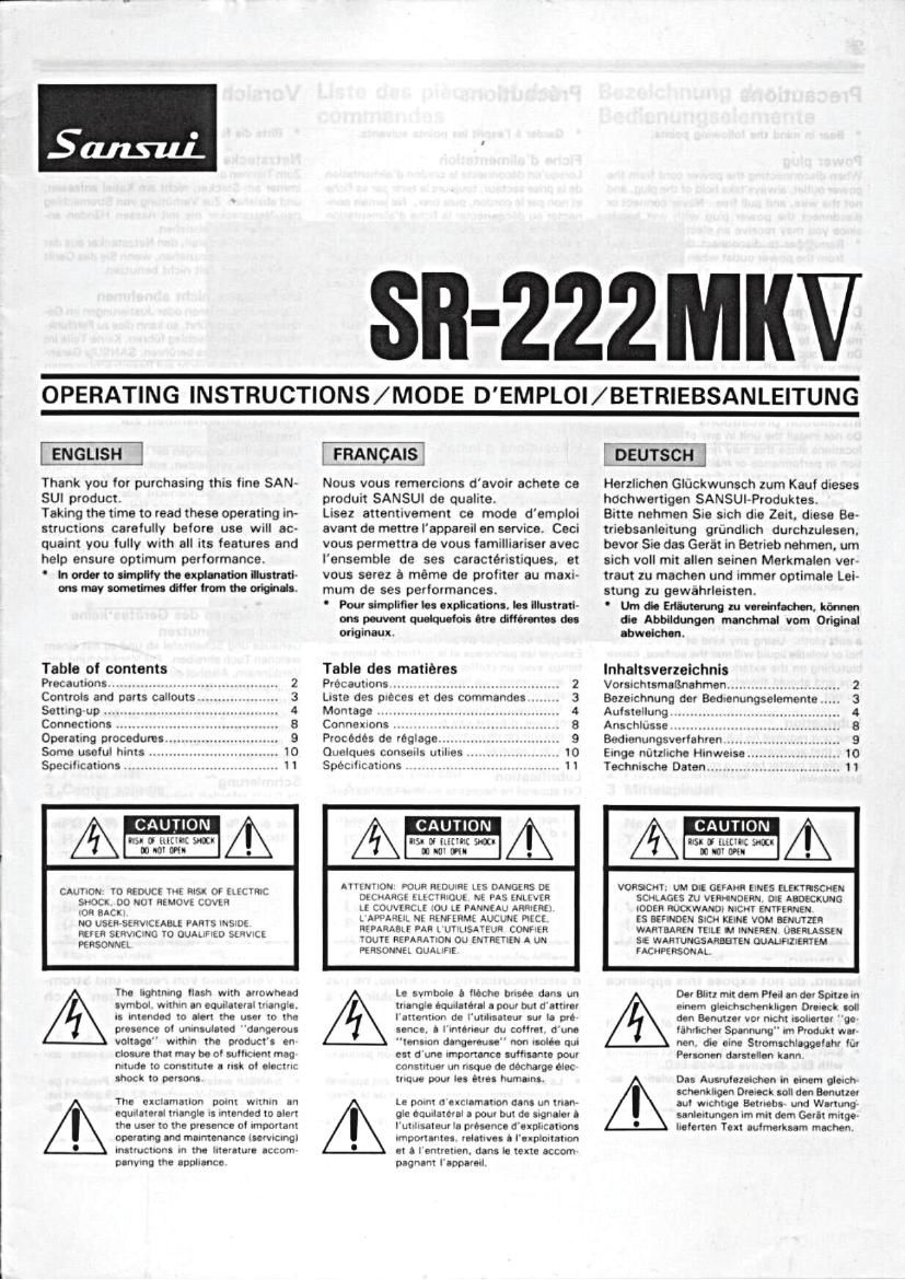 Sansui SR 222 MK 5 Brochure