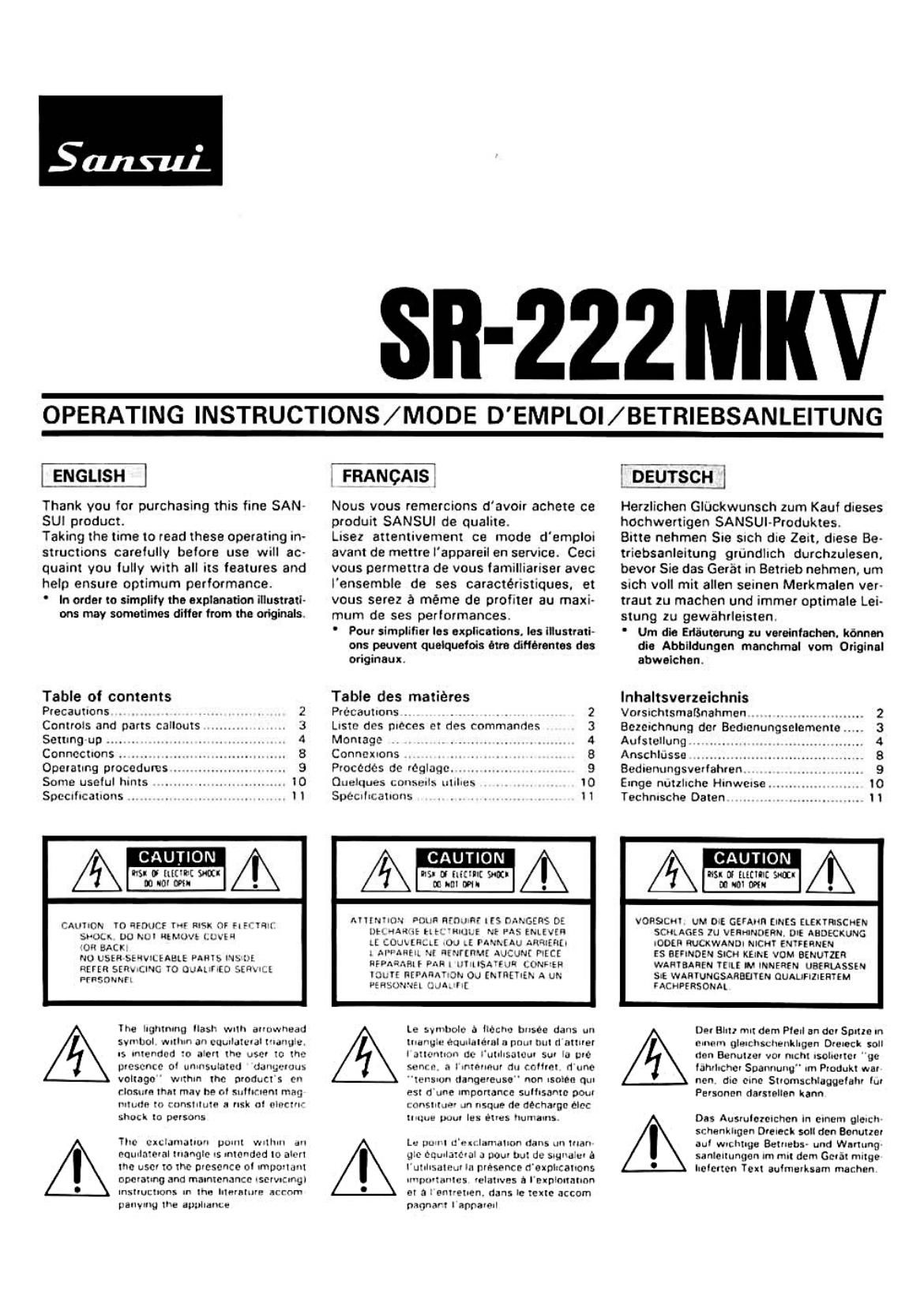 Sansui SR 222 Mk V Owners Manual