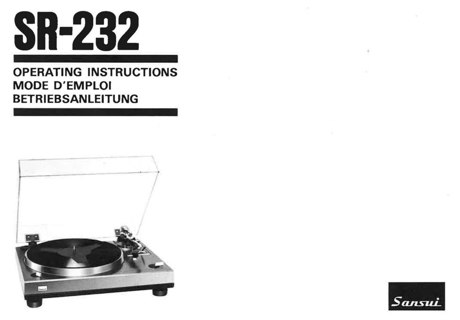 Sansui SR 232 Owners Manual