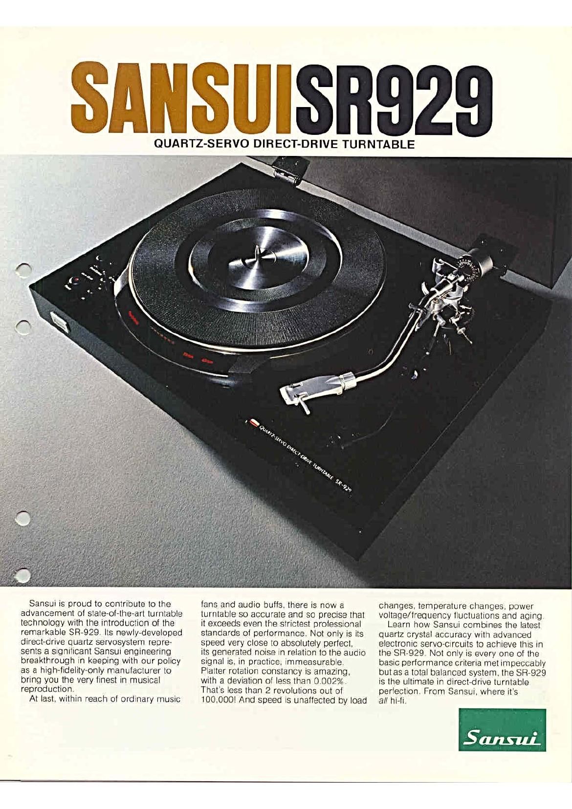 Sansui SR 929 Brochure