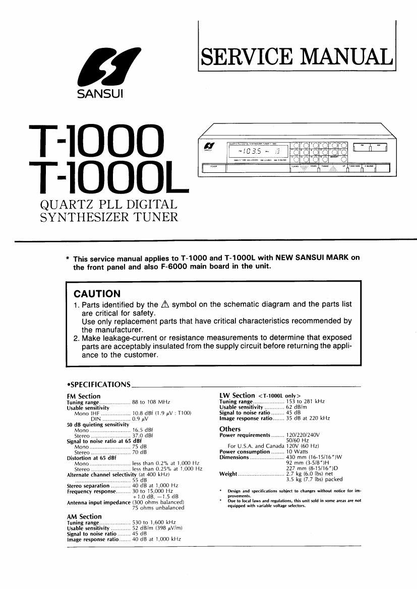 Sansui T 1000 Service Manual