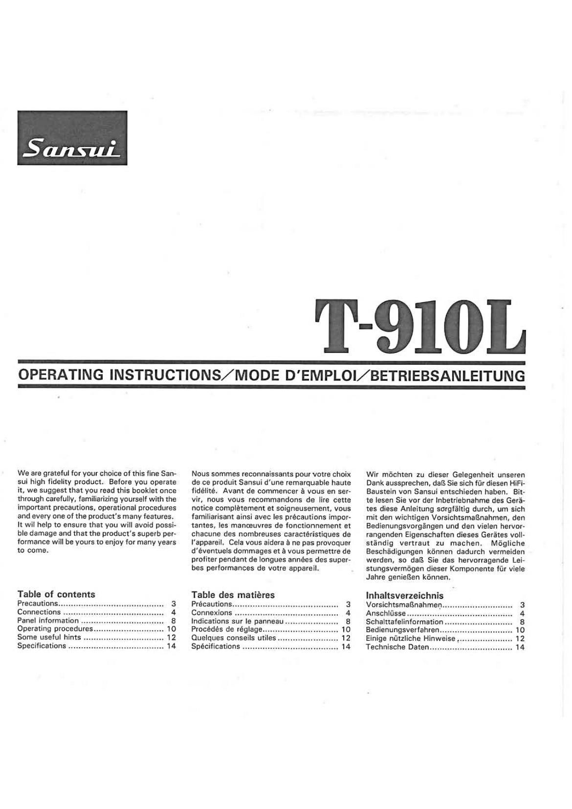 Sansui T 910L Owners Manual
