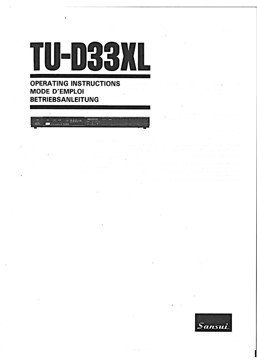 Sansui TU D33XL Owners Manual