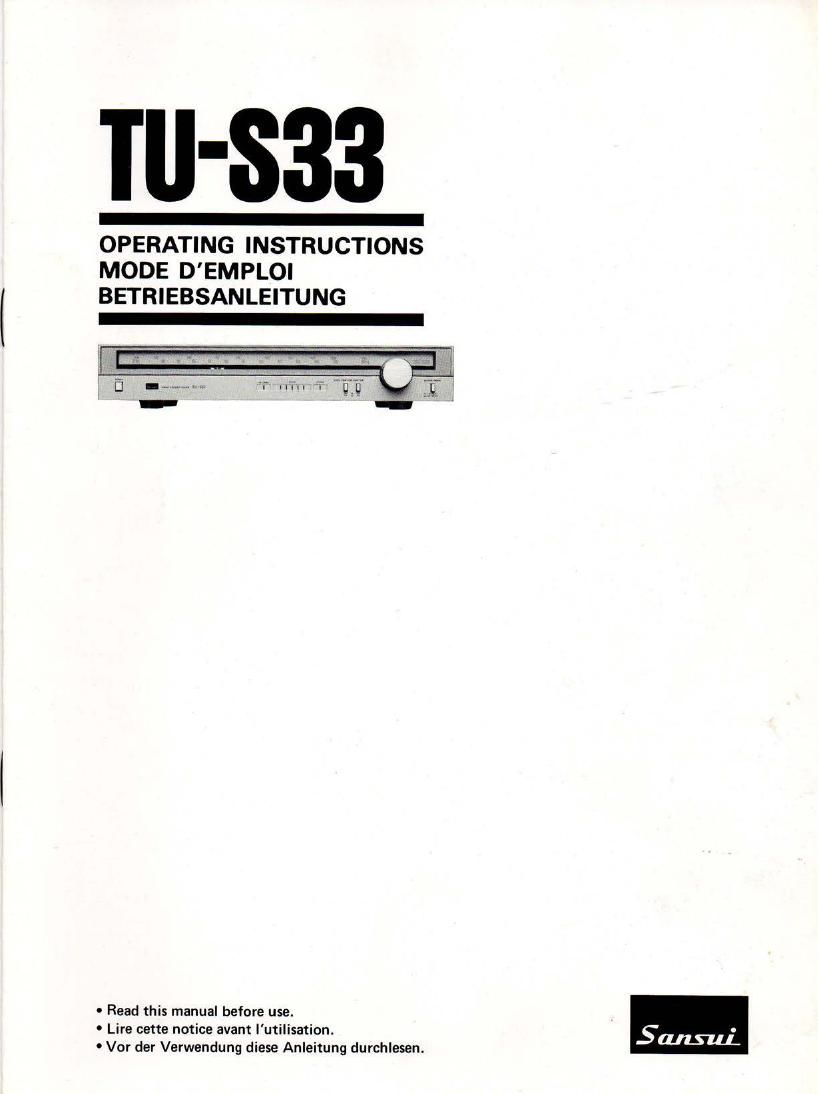 Sansui TU S33 Owners Manual