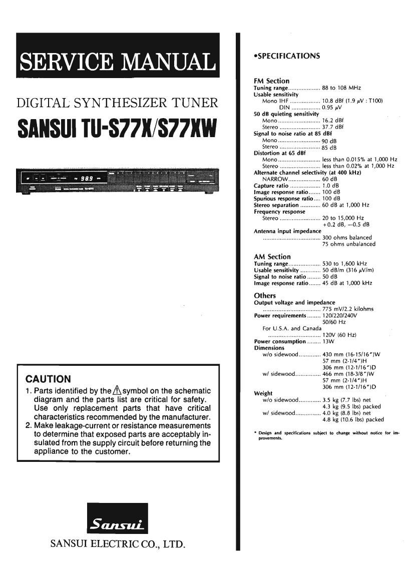 Sansui TU S77XW Service Manual