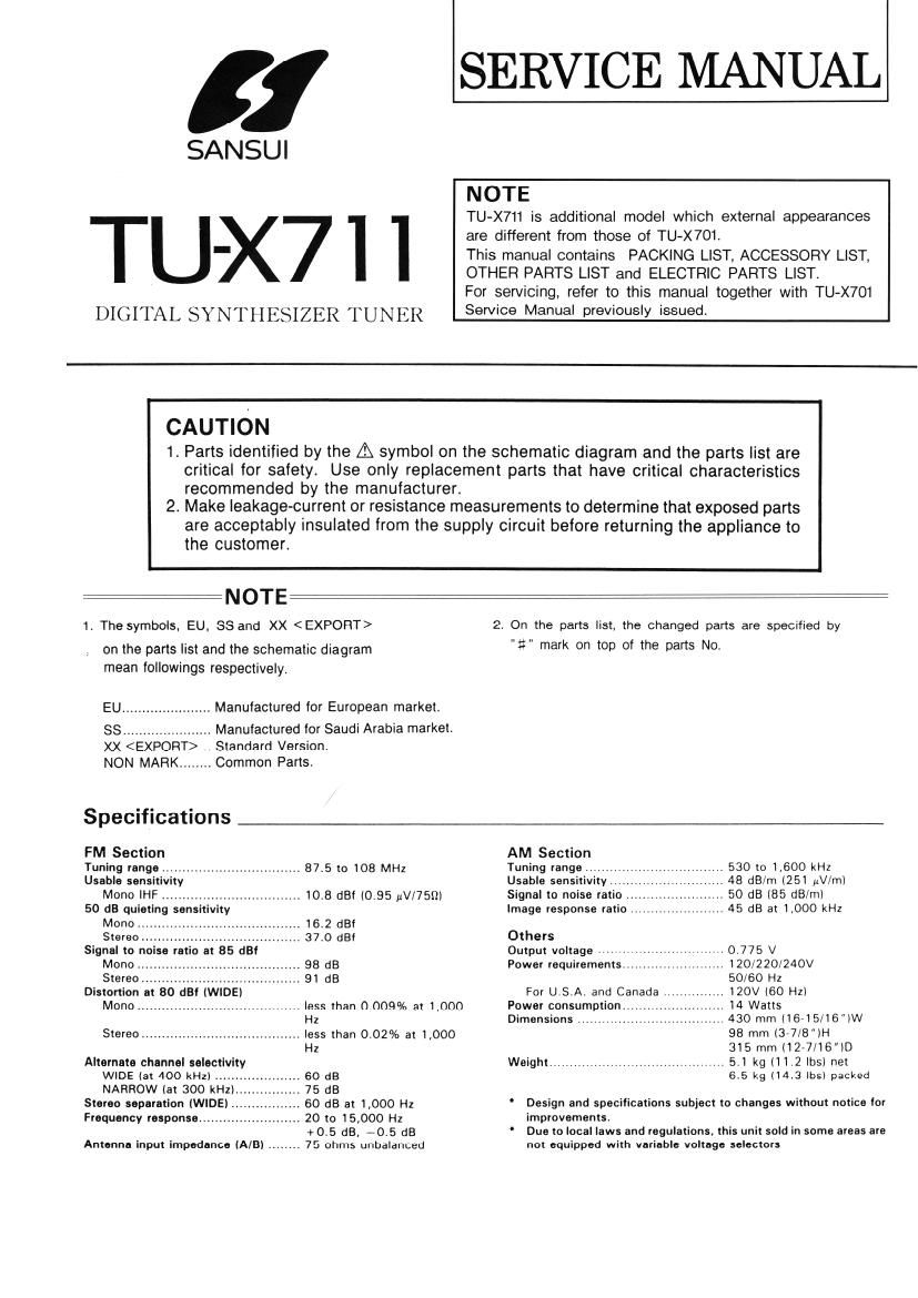Sansui TU X711 Service Manual