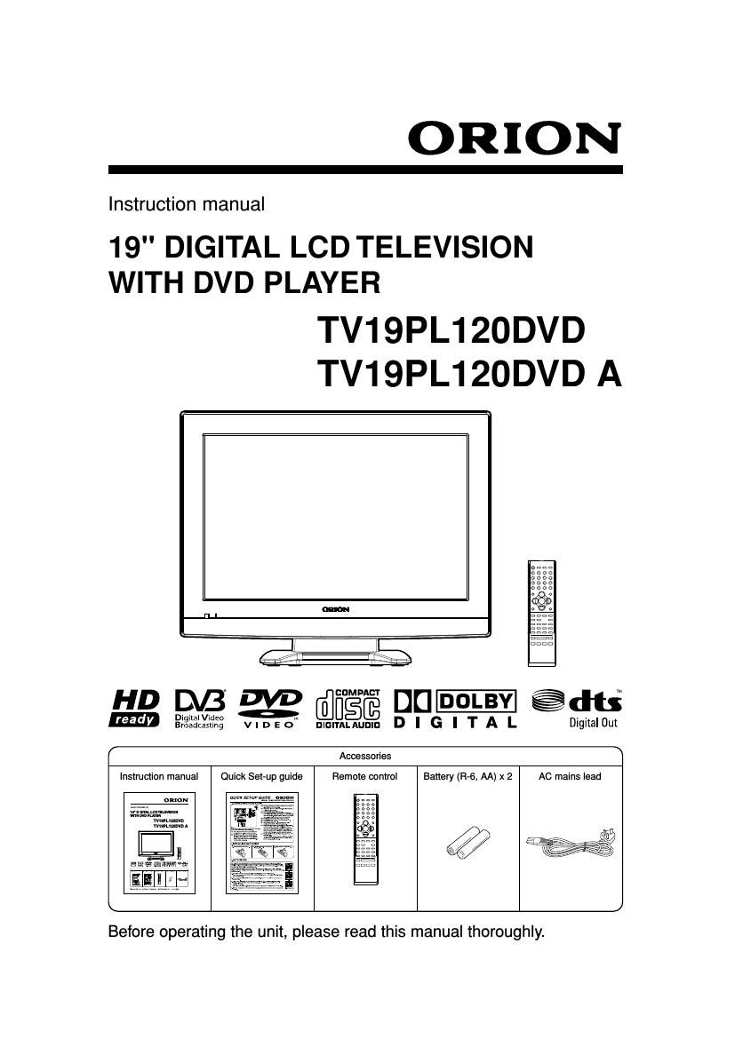 Sansui TV19 PL120DVD Owners Manual
