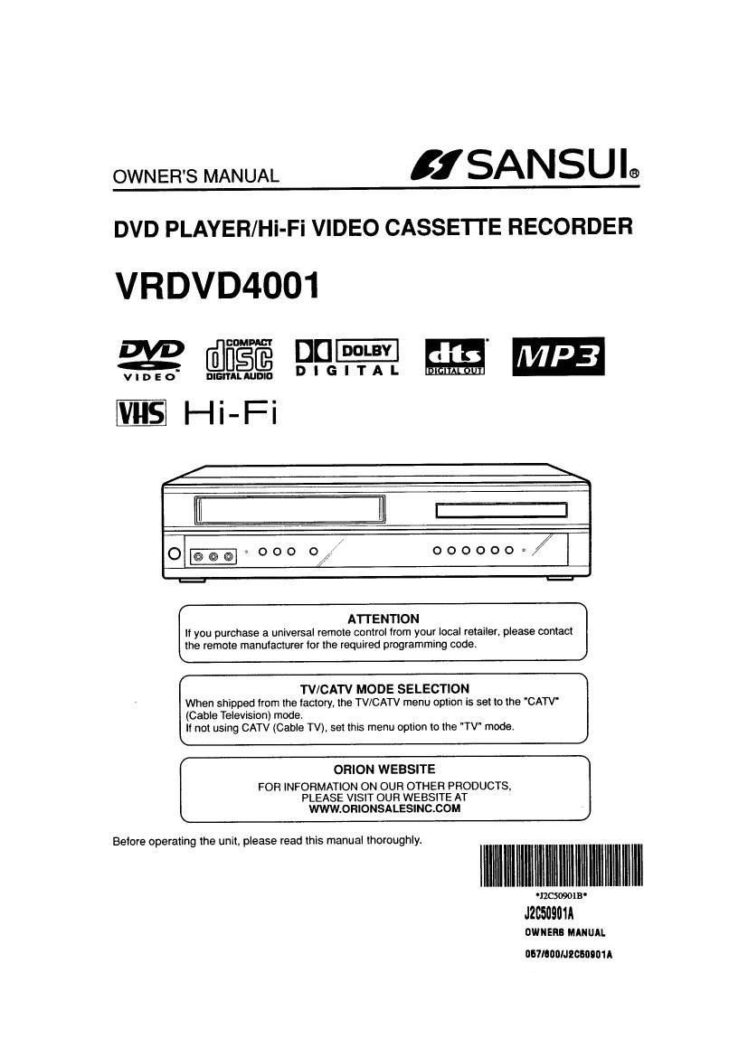 Sansui VR DVD 4001 Owners Manual