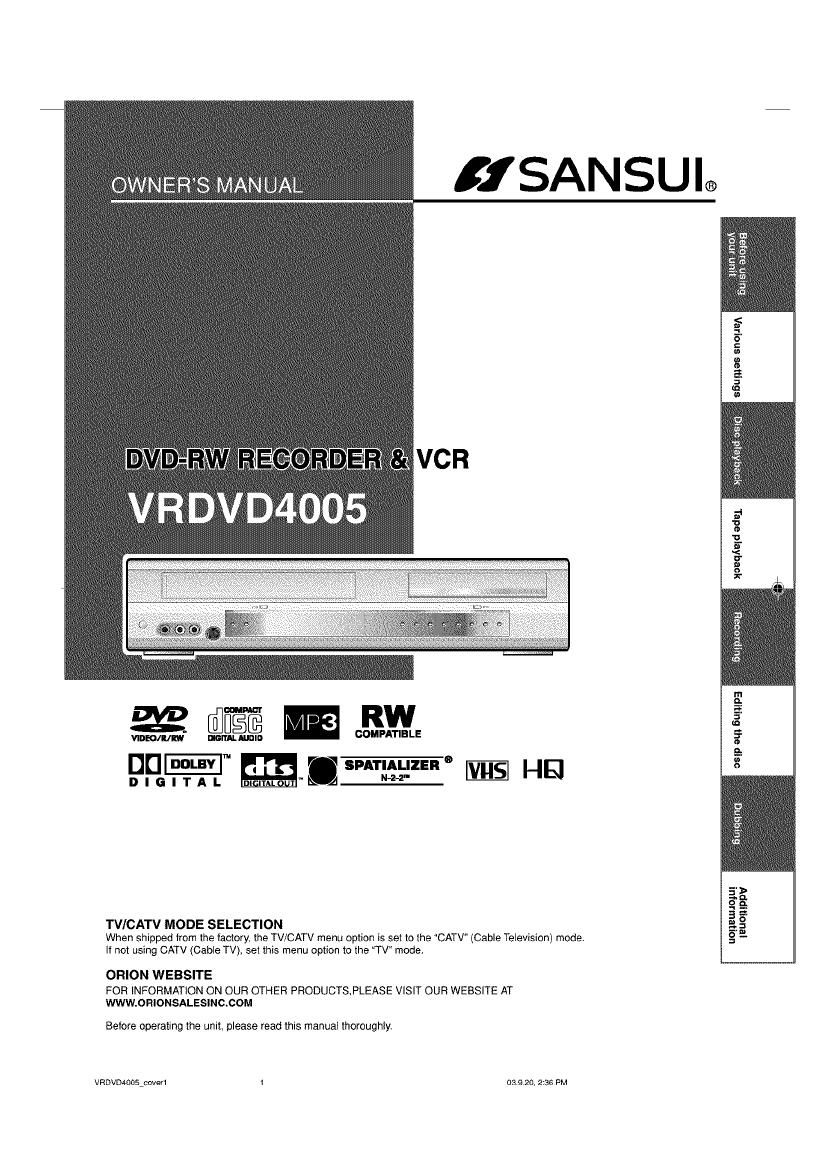 Sansui VR DVD 4005 Owners Manual