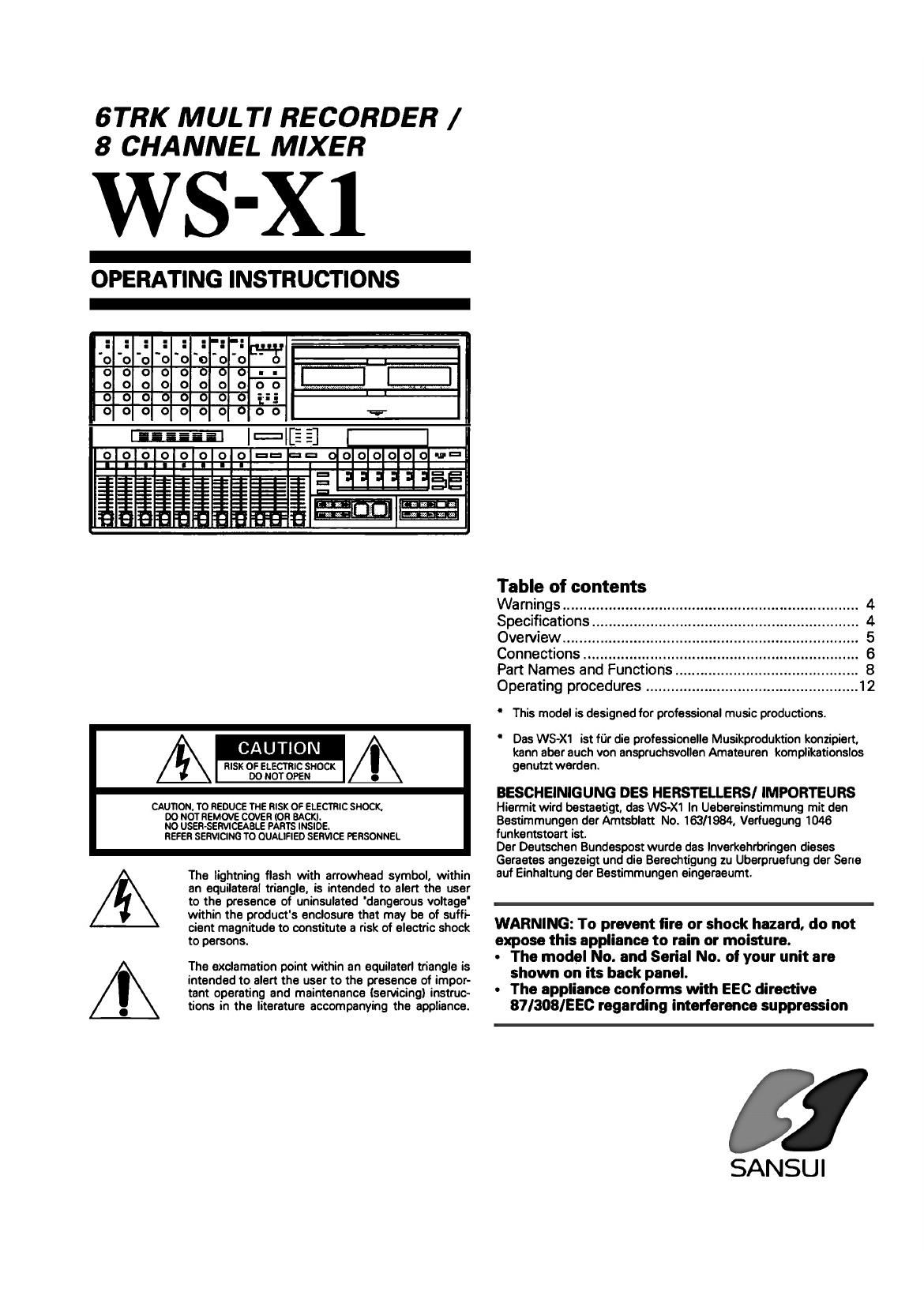 Sansui WS X1 Owners Manual