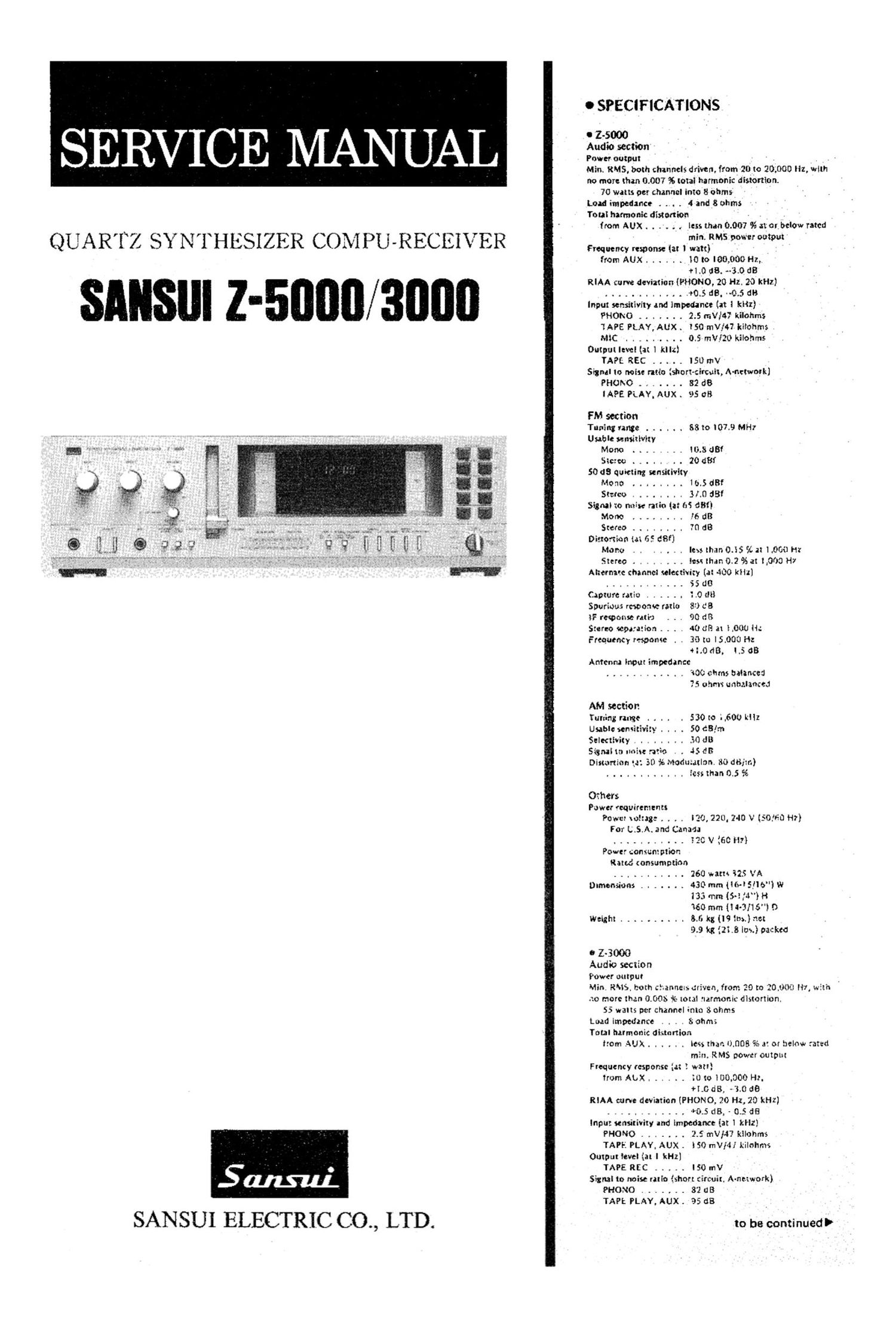 Sansui Z 5000 Z 3000 Service Manual