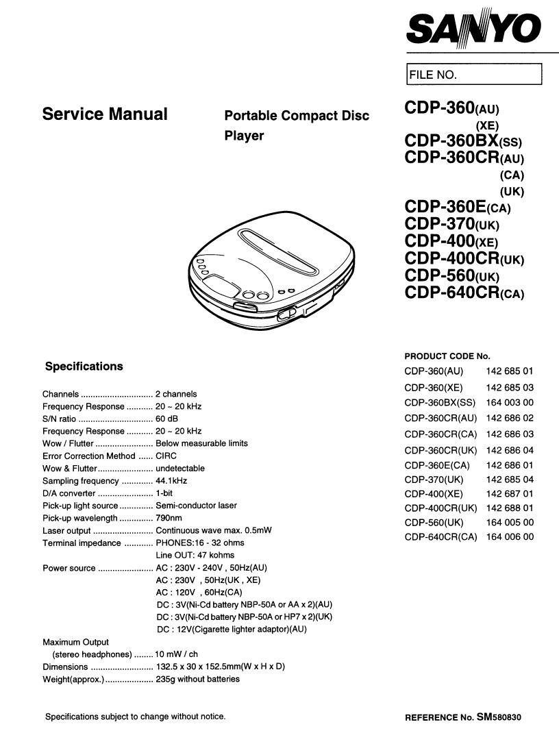 sanyo cdp 360 cdp 370 cdp 400 cdp 560 cdp 640