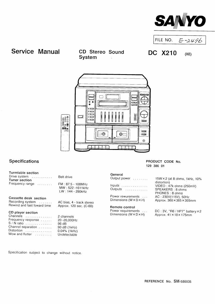 Sanyo DCX 210 Service Manual