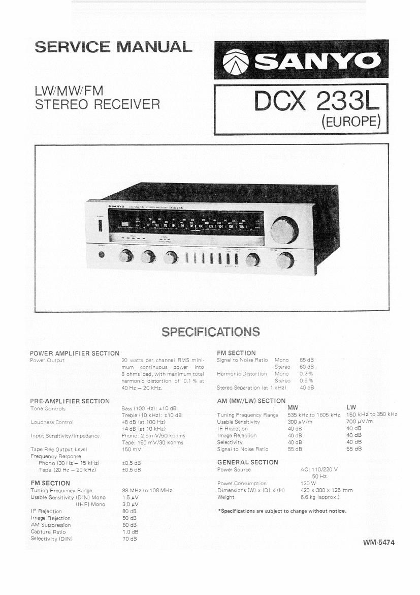 Sanyo DCX 233L Service Manual