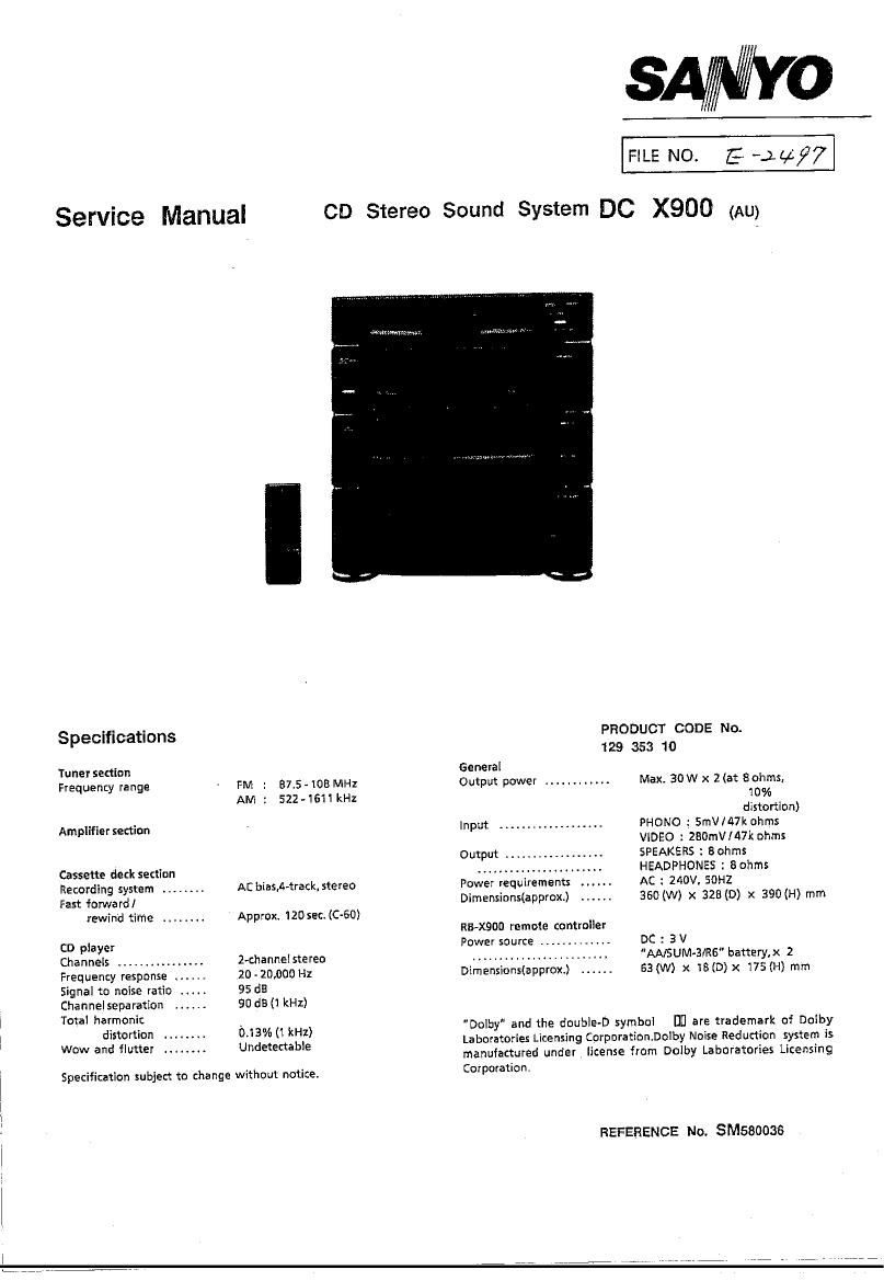 Sanyo DCX 900 Service Manual