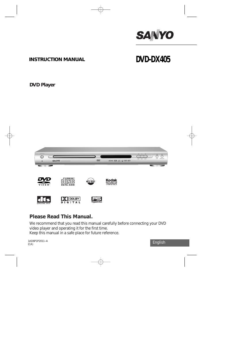 Sanyo DVD DX405 Owners Manual