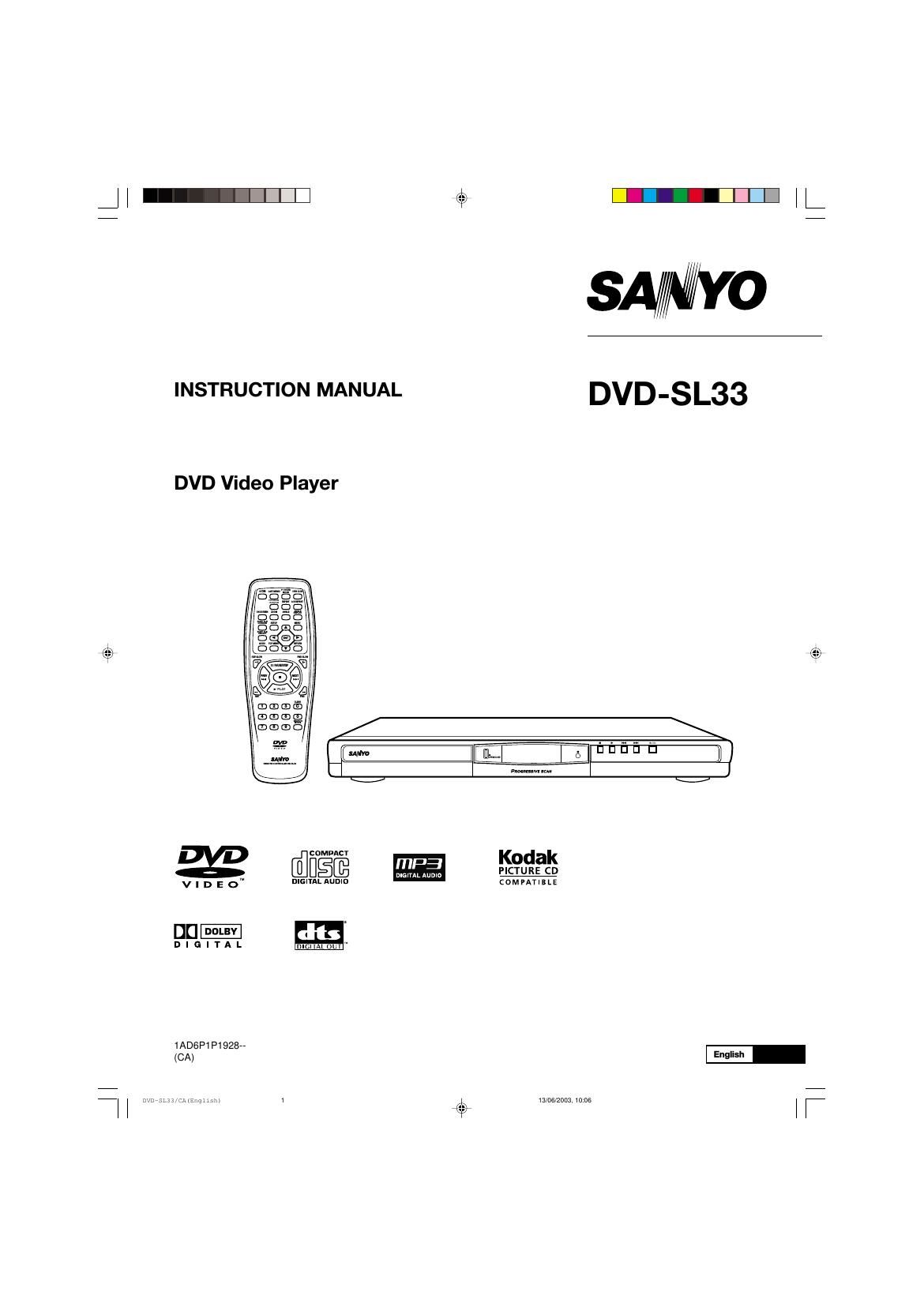 Sanyo DVD SL33 Owners Manual