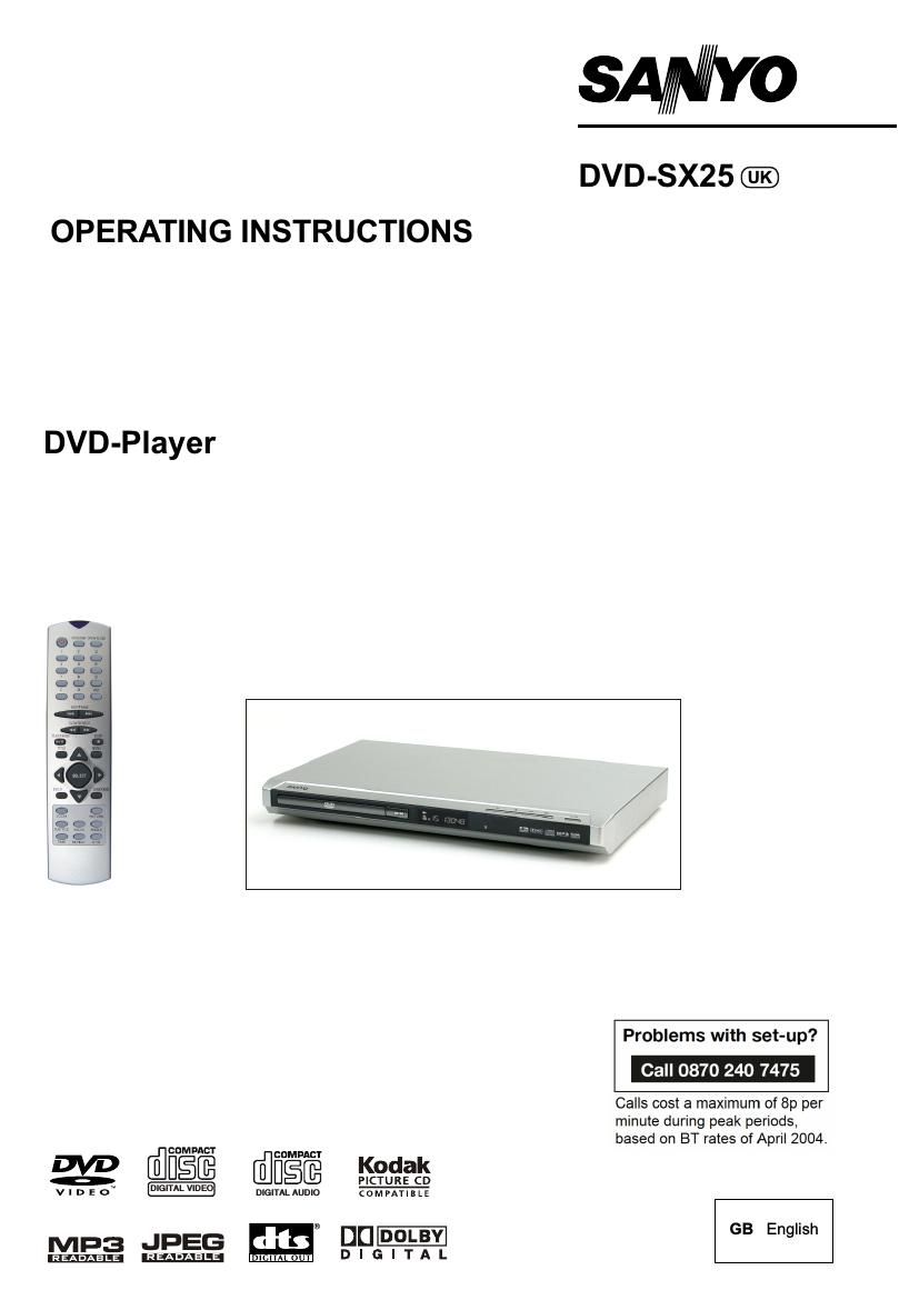 Sanyo DVD SX25 Owners Manual