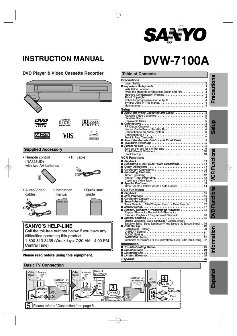 Sanyo DVW 7100A Owners Manual