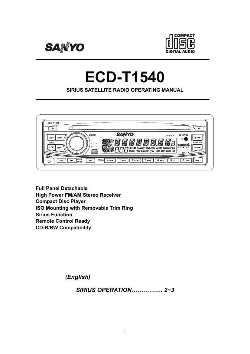 Sanyo ECD T1540 Owners Manual