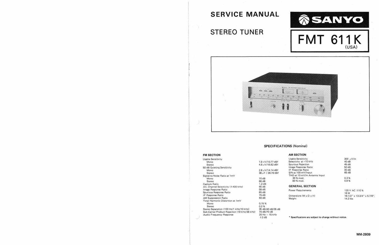 Sanyo FMT 611 K Service Manual