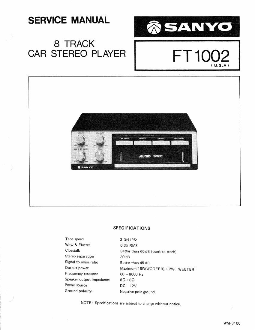 Sanyo FT 1002 Service Manual