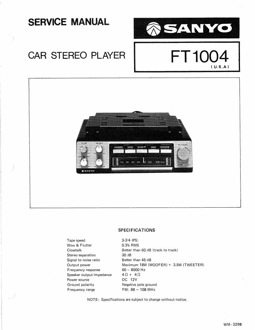 Sanyo FT 1004 Service Manual
