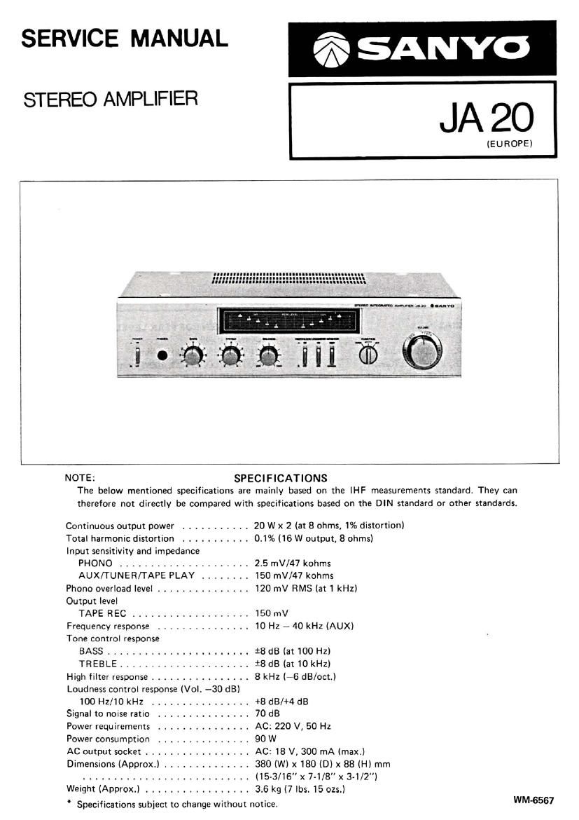 Sanyo JA 20 Service Manual